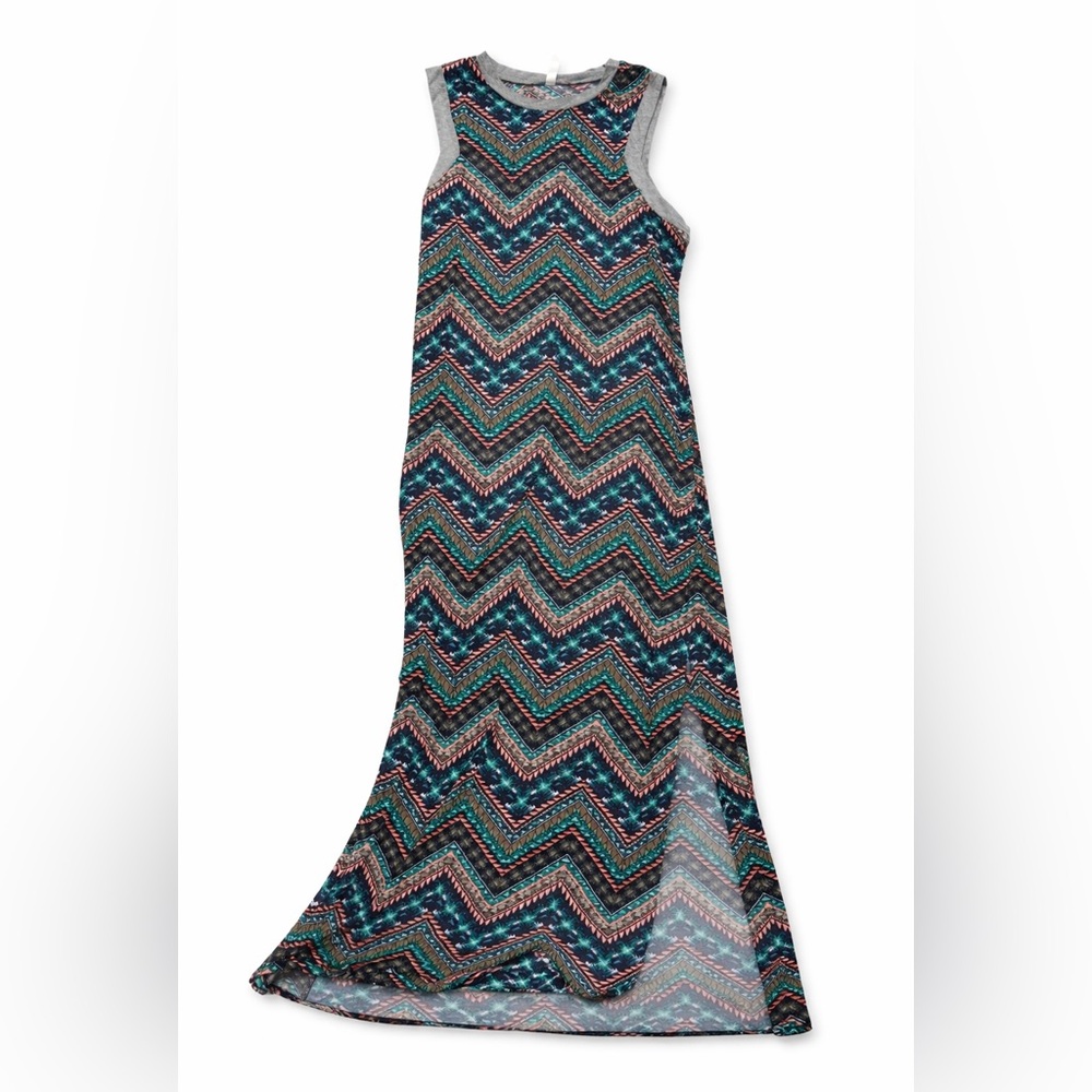 Xhilaration Boho Chevron Maxi Dress Sleeveless Tribal Print Teal sundress